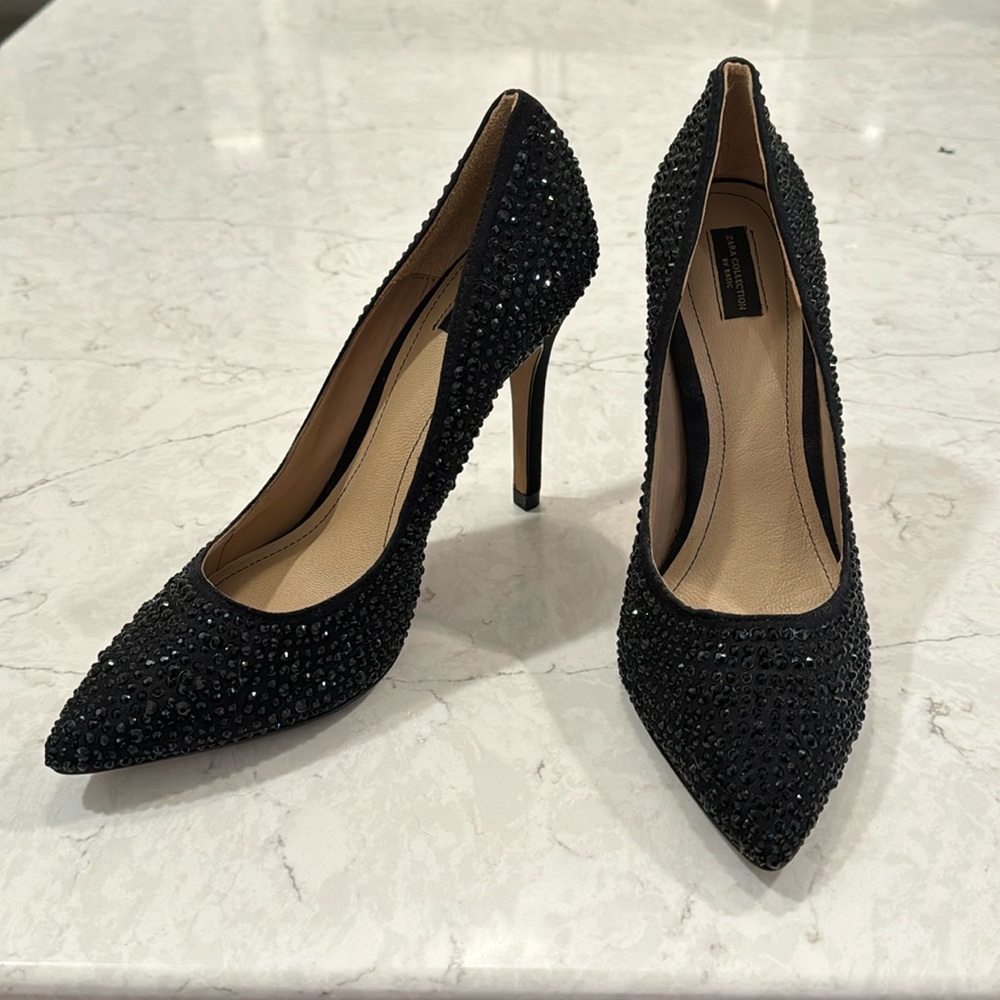 ZARA Black Crystal Rhinestone Shoes 6M